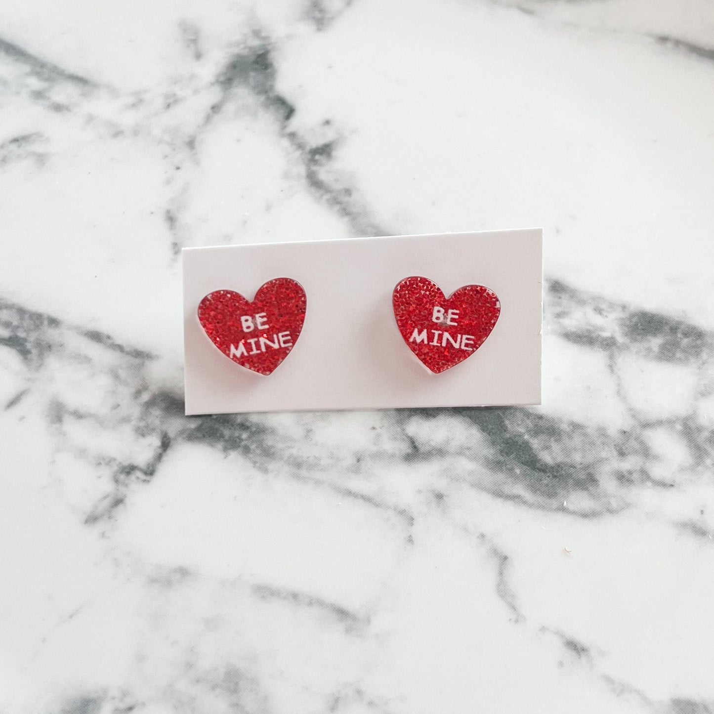 Be Mine Glitter Red Heart Stud Earrings