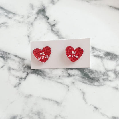 Be Mine Glitter Red Heart Stud Earrings