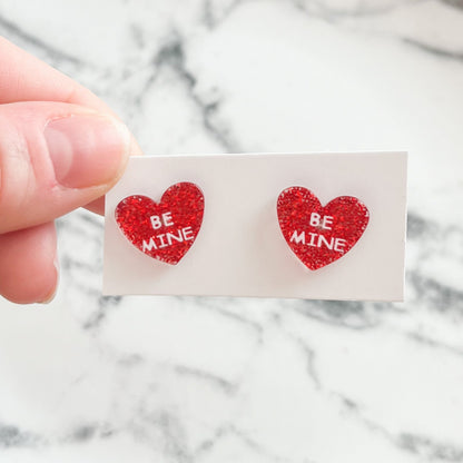 Be Mine Glitter Red Heart Stud Earrings