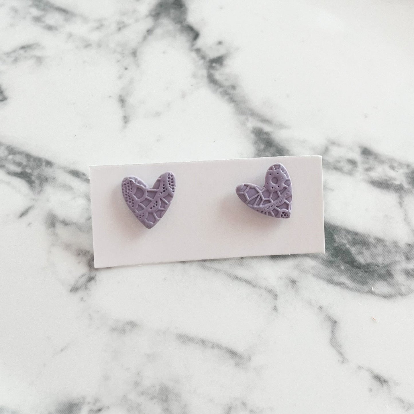 Purple Lace Heart Clay Stud Earrings
