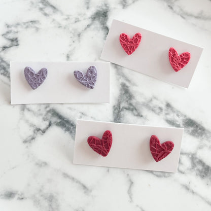 Purple Lace Heart Clay Stud Earrings