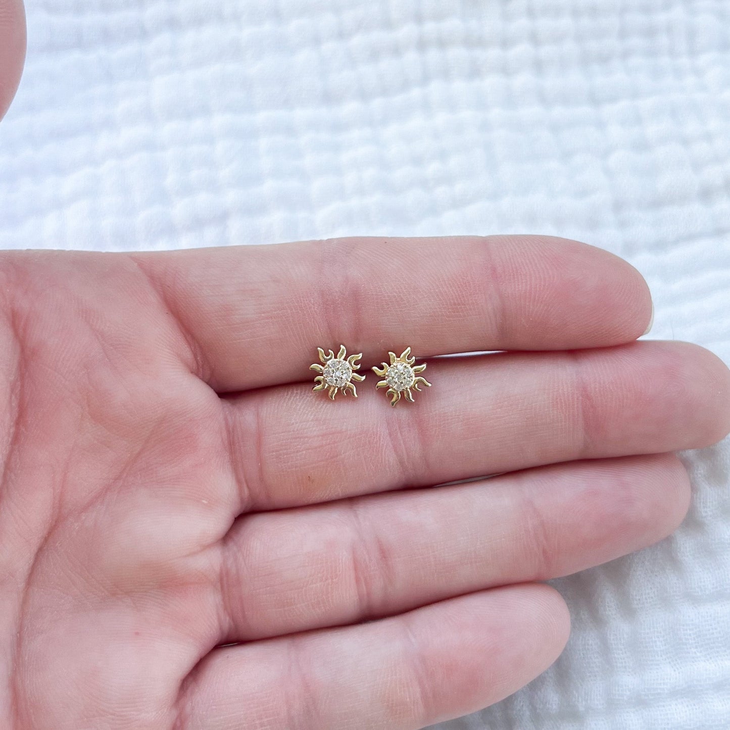 Cubic Zirconia Tiny Sun Earrings