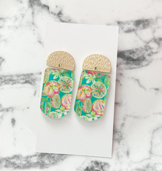 Light Green and Pink Fruit Springtime Earrings