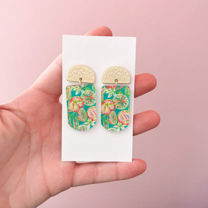 Light Green and Pink Fruit Springtime Earrings