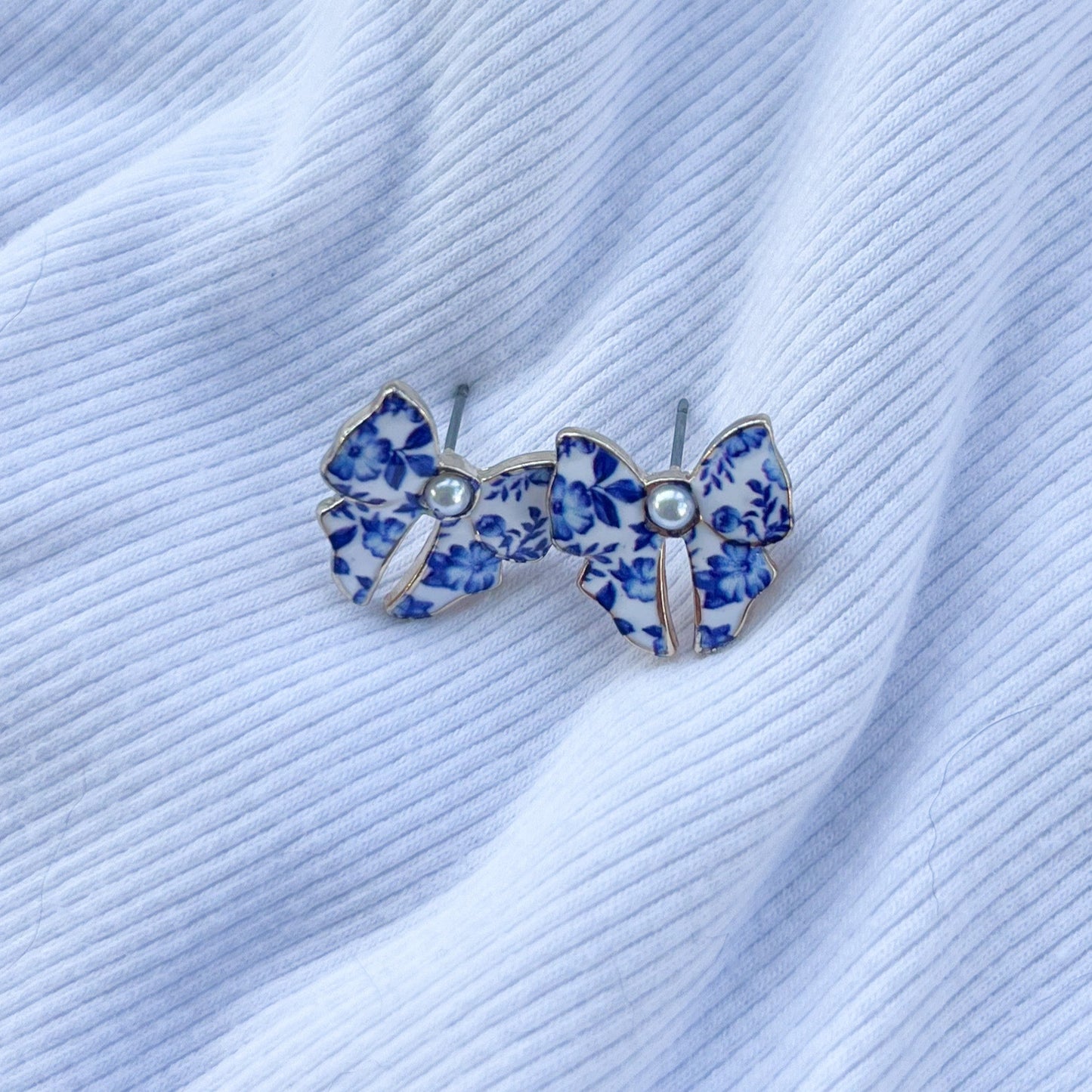 Cape Cod Blue Flower Bow Stud Earrings