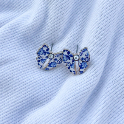 Cape Cod Blue Flower Bow Stud Earrings