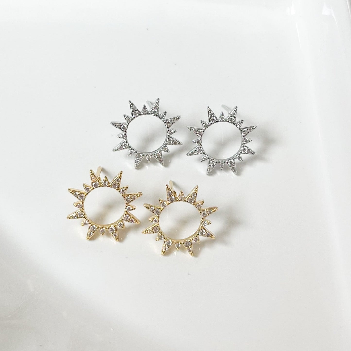 Gold Diamond Sun Stud Earrings
