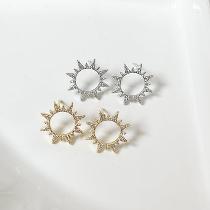 Gold Diamond Sun Stud Earrings