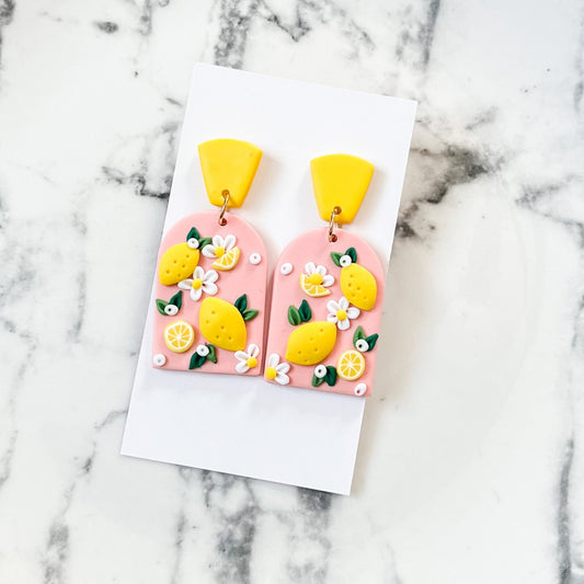 Pink Lemon Love Clay Earrings