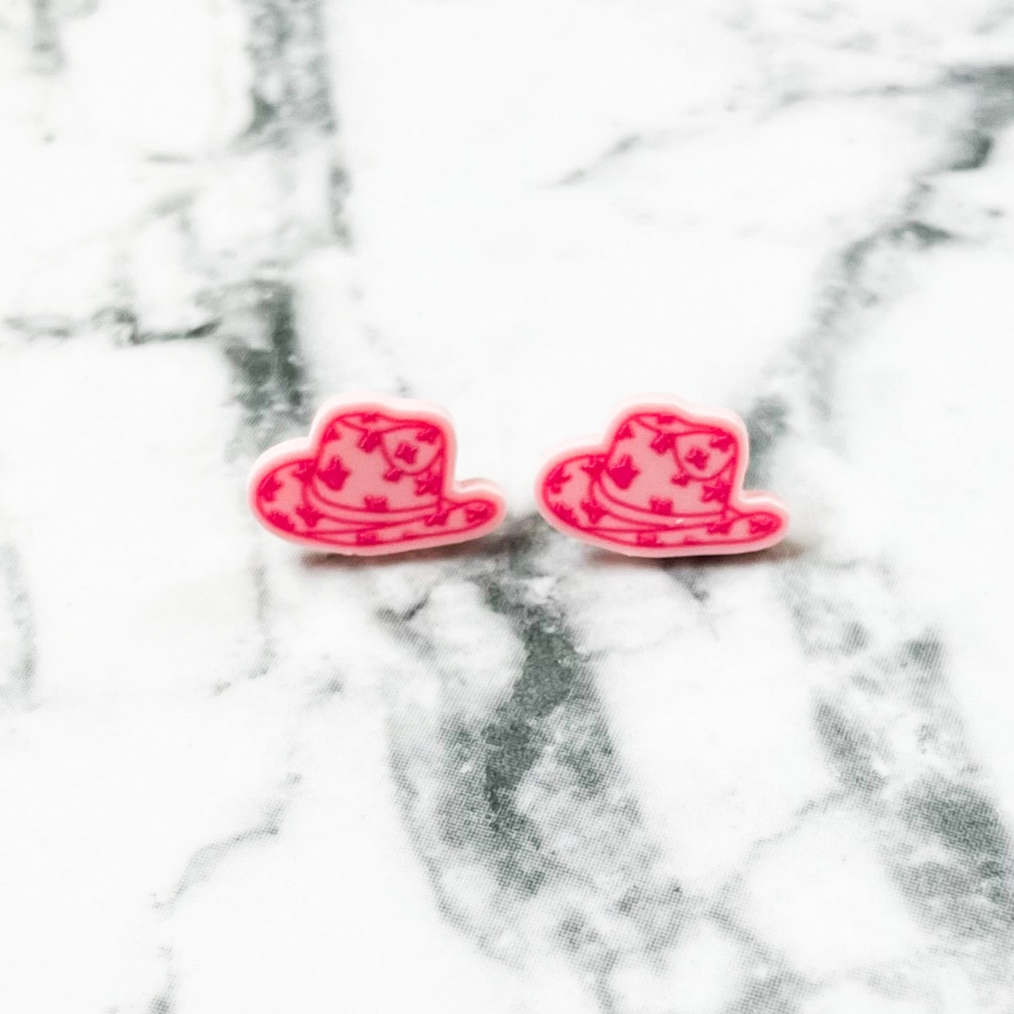 Pink Cowgirl Hat Stud Earrings