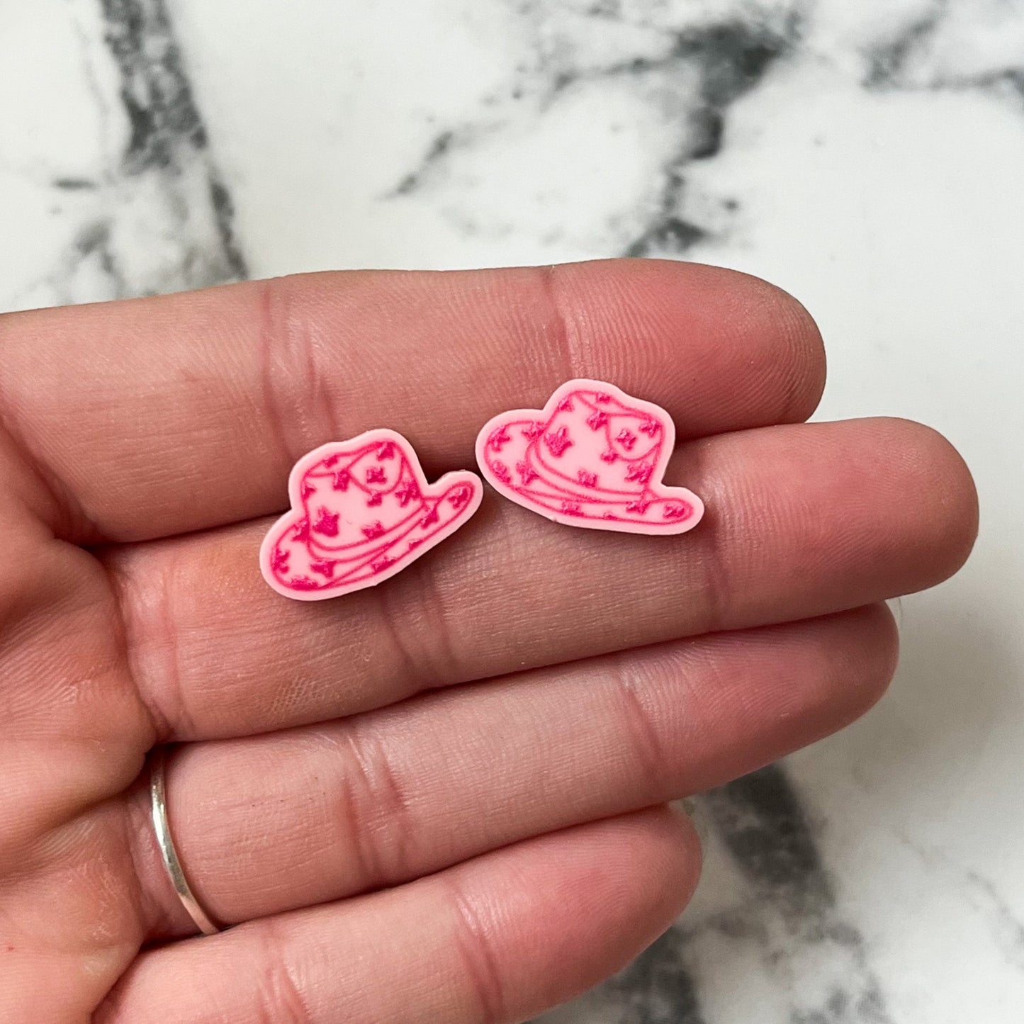 Pink Cowgirl Hat Stud Earrings
