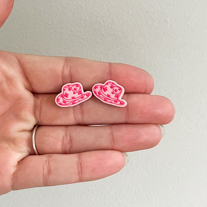 Pink Cowgirl Hat Stud Earrings