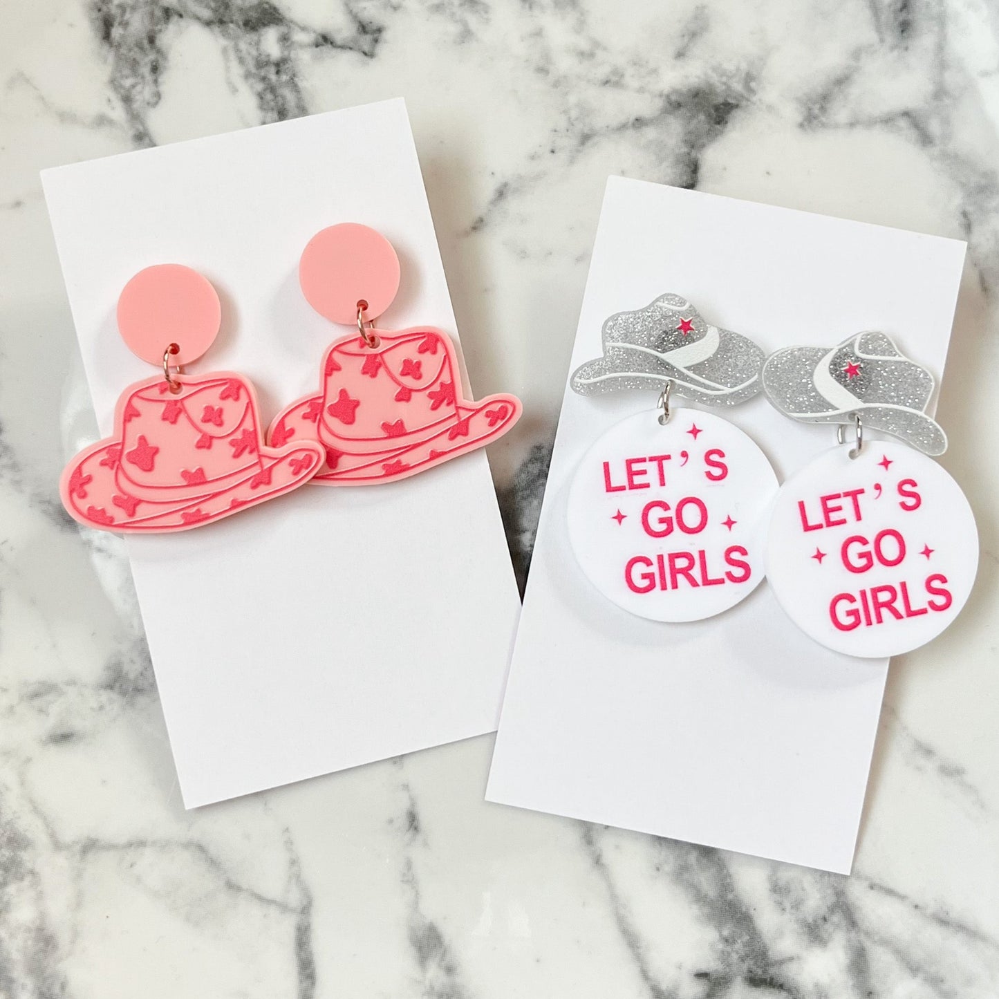 Pink Cowgirl Hat Statement Earrings