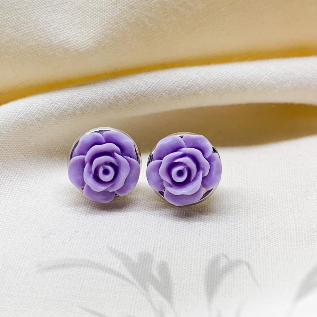 Purple Rose Stud Earrings