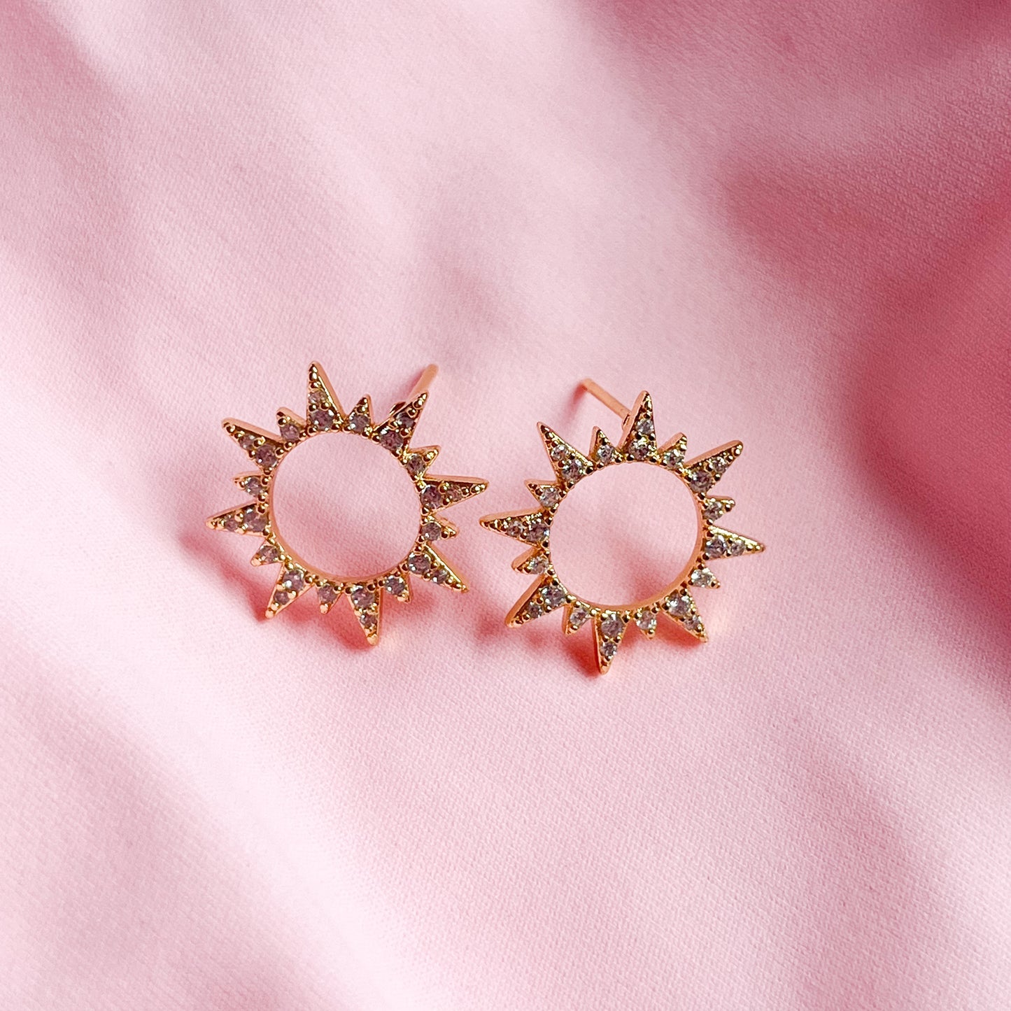 Gold Diamond Sun Stud Earrings