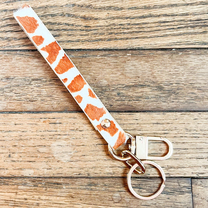 Cow Print Leather Strap Keychain