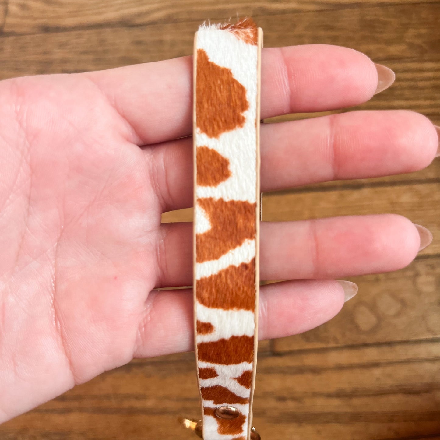 Cow Print Leather Strap Keychain