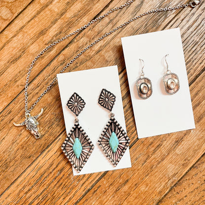 Antique Silver Cowboy Hat Earrings