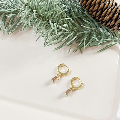 Gold Crystal Diamond Huggie Hoop Earrings