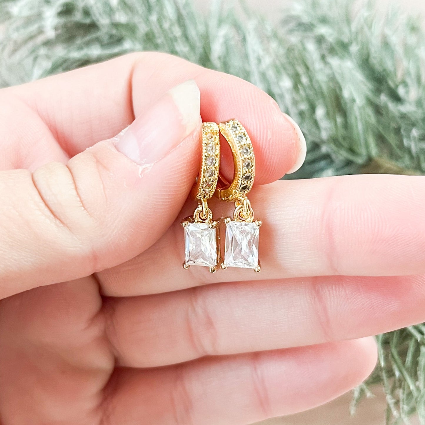 Gold Crystal Diamond Huggie Hoop Earrings