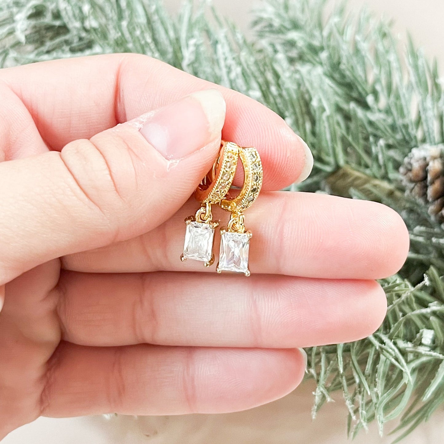 Gold Crystal Diamond Huggie Hoop Earrings