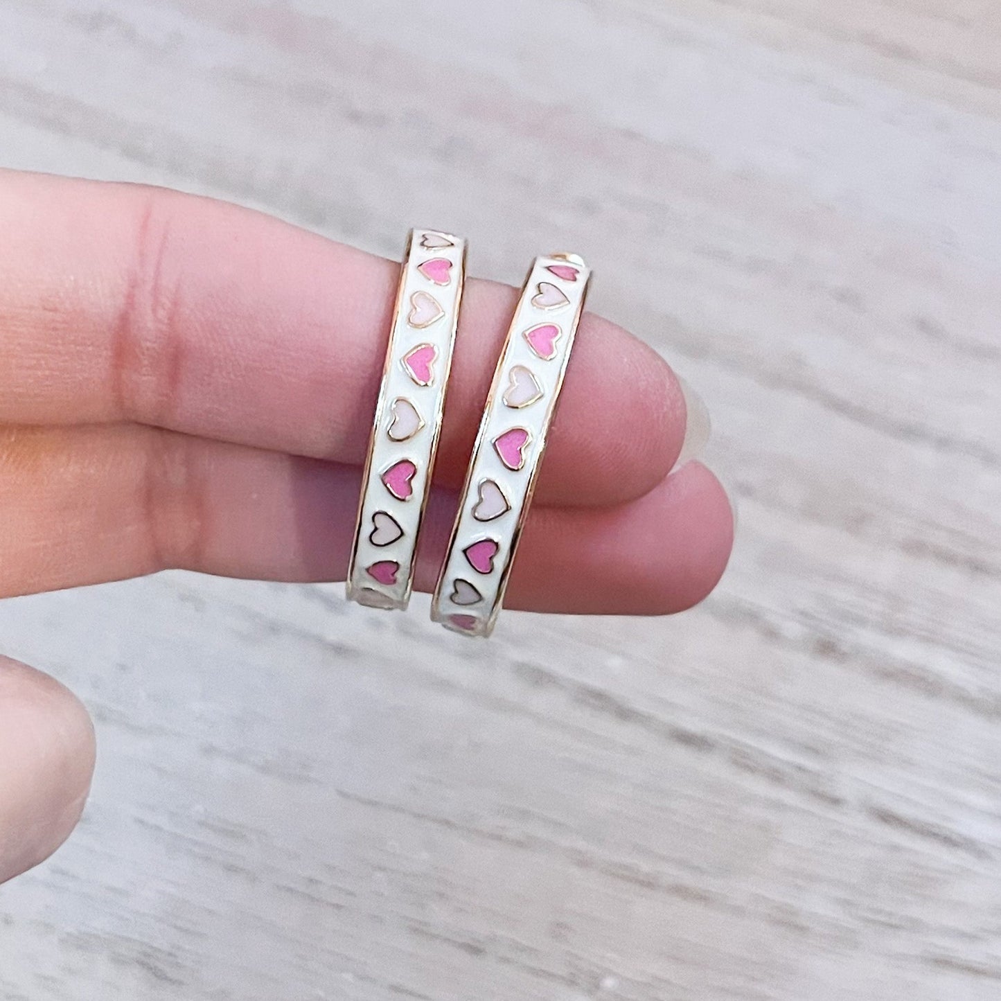 Pink and White Heart Hoop Earrings