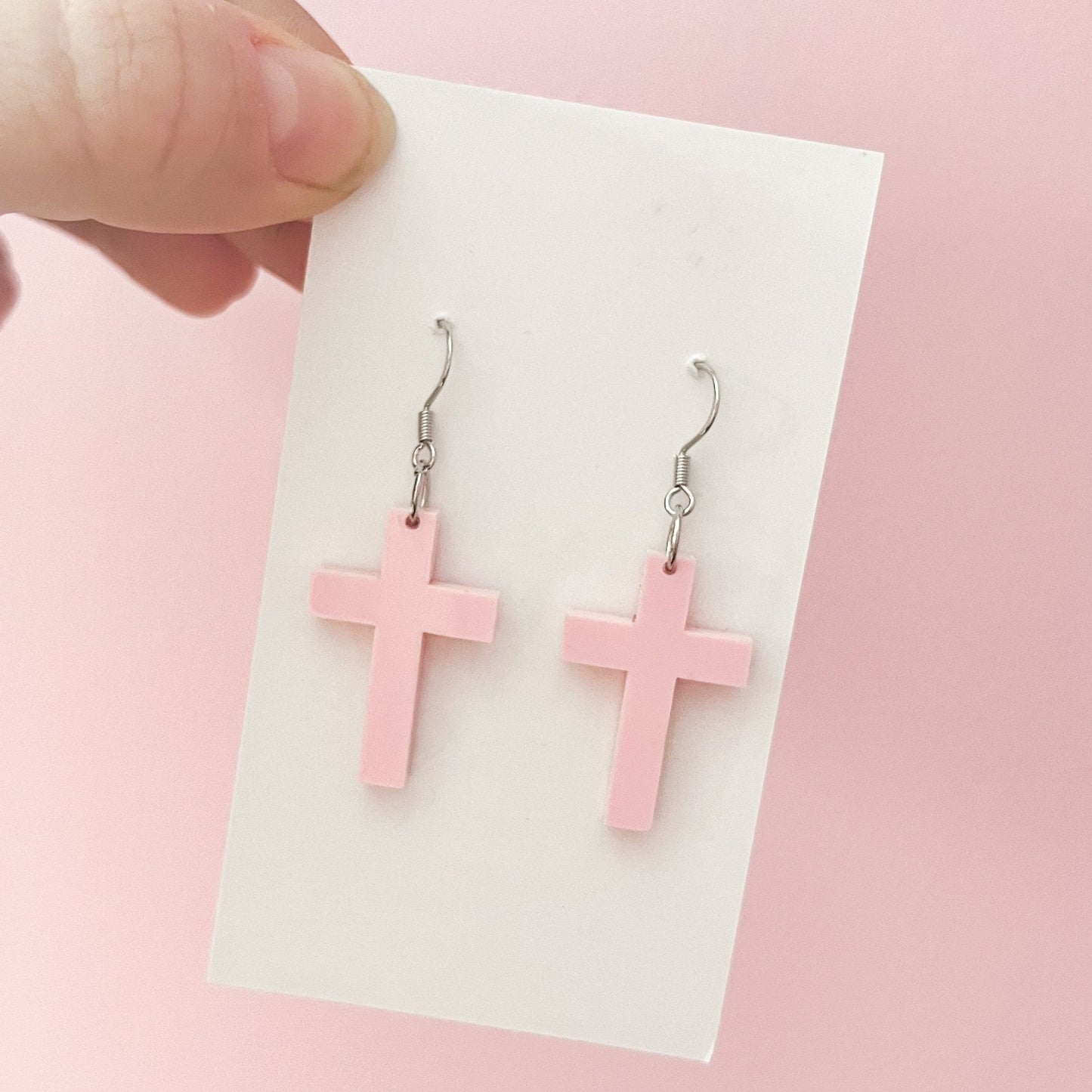 Pink Cross Earrings