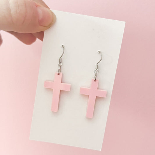 Pink Cross Earrings