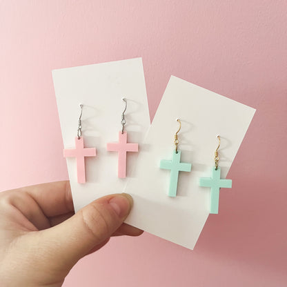 Pink Cross Earrings