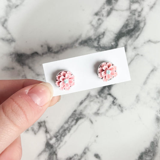 Pink Spring Flower Stud Earrings