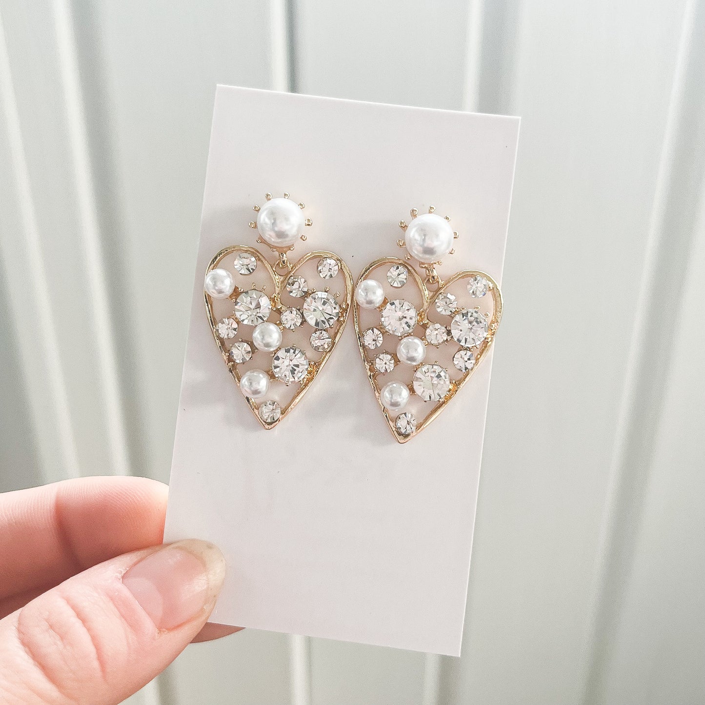 Golden Pearl Heart Statement Earrings