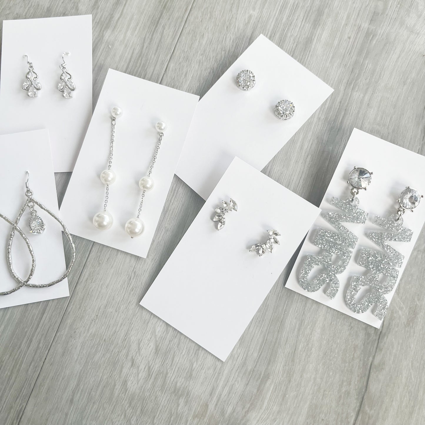 MRS Silver Glitter Statement Earrings