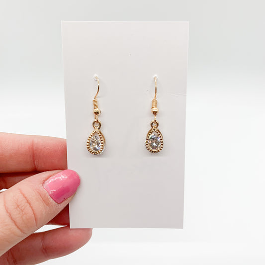 Dainty Gold Diamond Drop Earrings
