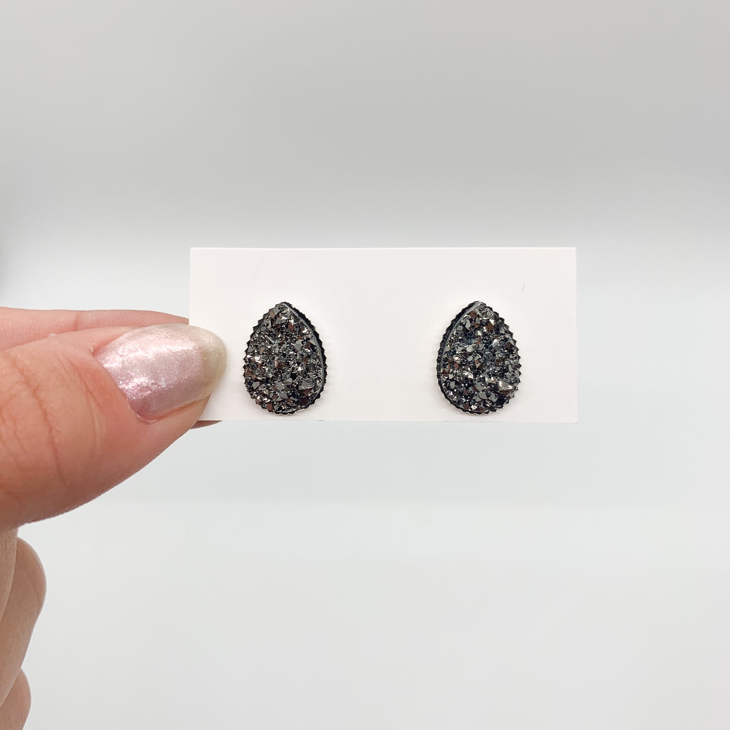 Gunmetal Teardrop Shape Stud Earrings