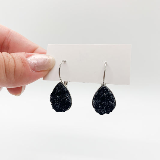 Black Teardrop Shape Drop Earrings